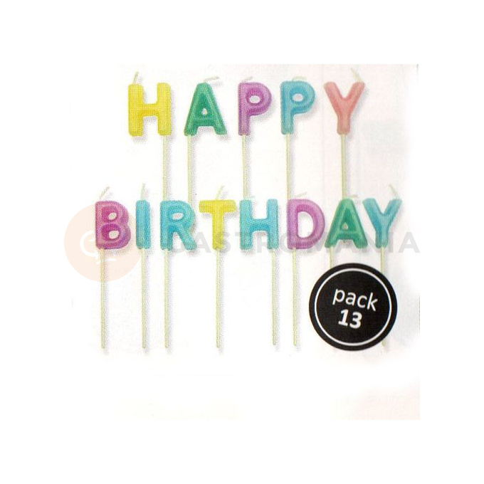 Świeczki na tort i napis Happy Birthday, 13 szt. - kolorowe  | PME, CA017