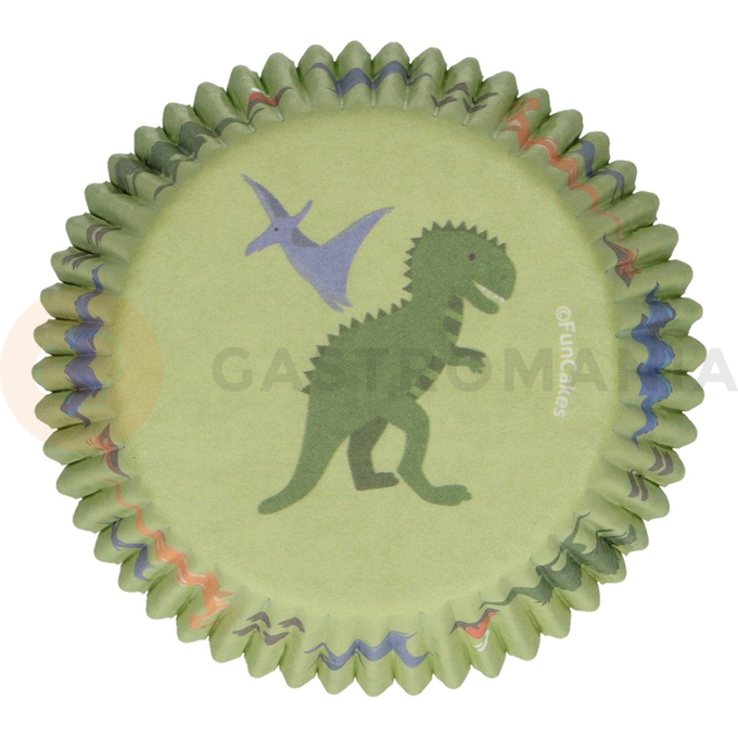 Papilotki do pieczenia babeczek śr. 5 cm, 48 szt. zielone w dinozaury | FUNCAKES, FC4015