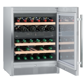 Szafa chłodnicza do przechowywania wina na 34 butelki o poj. 0,75 l, drzwi przeszklone, 95 l, 598x575x822 mm | LIEBHERR, WTes 1672 Vinidor