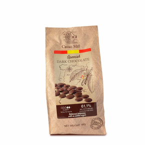 Hiszpańska ciemna czekolada bez cukru 61,1%, 1 kg - dropsy, torba | NATRA CACAO, Dark No Sugar