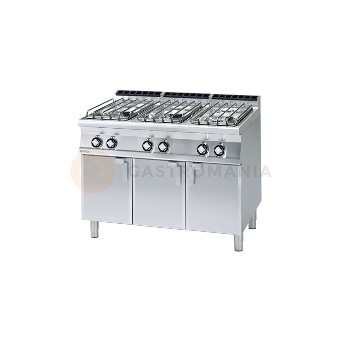 Kuchnia gazowa z nierdzewnym rusztem i szafką 3,5+3x5,5+2x7,5 kW, 1200x700x900 mm | RM GASTRO, PC - 712 G/P