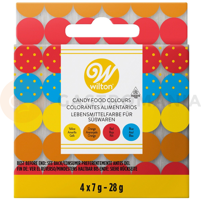 Zestaw barwników na bazie oleju: żółty, pomarańczowy, czerwony i niebieski | WILTON, 04-0-0082