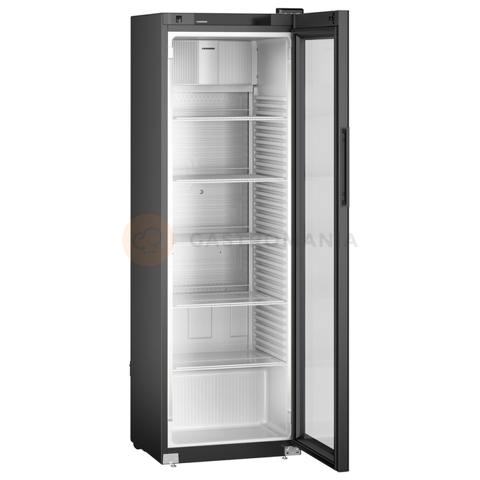 Szafa chłodnicza ekspozycyjna z przeszklonymi drzwiami i chłodzeniem dynamicznym, czarna, 400 l, 597x654x1884 mm | LIEBHERR, MRFvg 4011 Perfection