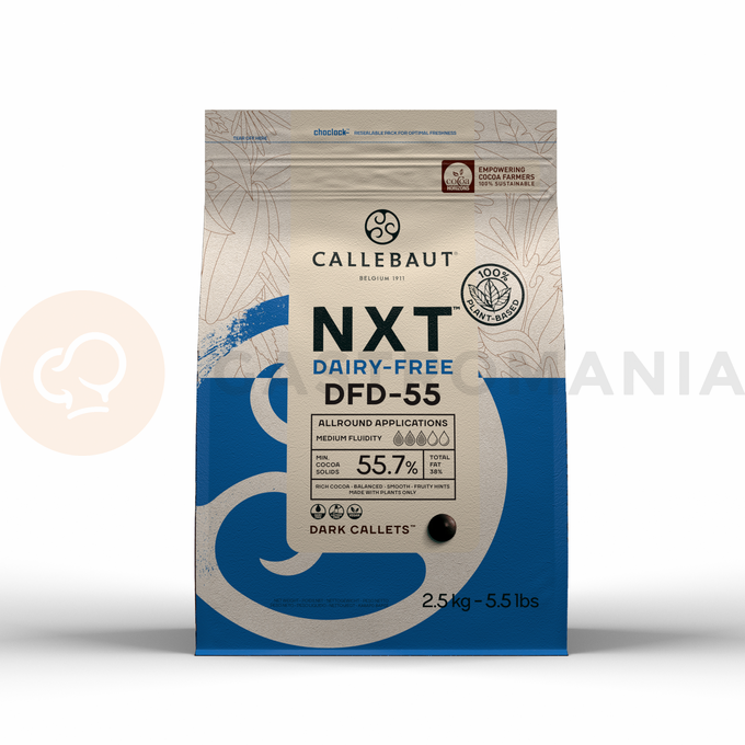 Bezmleczna, wegańska ciemna czekolada NXT Dairy-free 55,7%, torba 2,5 kg | CALLEBAUT, CHD-Q55-DFR-E0-U70