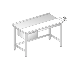 Stół przyścienny ze stali nierdzewnej z płytą do krojenia i szufladą 1200x600x850 mm | DORA METAL, DM-3106