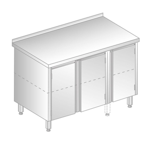 Stół przyścienny ze stali nierdzewnej z 2 szafkami 1400x700x850 mm | DORA METAL, DM-3125