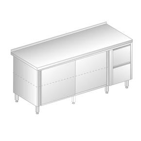 Stół przyścienny ze stali nierdzewnej z szafką z drzwiami suwanymi i 2 szufladami 1600x600x850 mm | DORA METAL, DM-3126