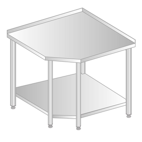 Stół przyścienny narożny ze stali nierdzewnej z półką, 968x868x700x600x379x850 mm | DORA METAL, DM-3105