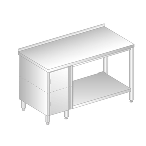 Stół przyścienny ze stali nierdzewnej z szafką i półką 1200x700x850 mm | DORA METAL, DM-3113