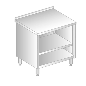 Stół przyścienny ze stali nierdzewnej z szafką otwartą i półką 1000x700x850 mm | DORA METAL, DM-3115