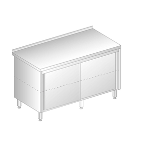 Stół przyścienny ze stali nierdzewnej z szafką z drzwiami suwanymi 1000x600x850 mm | DORA METAL, DM-3118 N