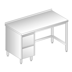 Stół przyścienny ze stali nierdzewnej z 2 szufladami 2100x600x850 mm | DORA METAL, DM-3112