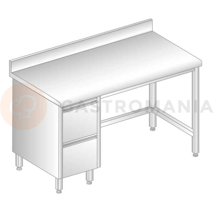 Stół przyścienny ze stali nierdzewnej z 2 szufladami, rantem puszkowym i kapinosem 1600x700x850 mm | DORA METAL, DM-S-3112