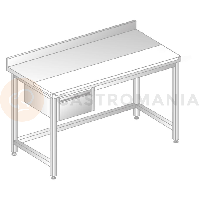 Stół przyścienny ze stali nierdzewnej z płytą do krojenia, szufladą, rantem puszkowym i kapinosem 1700x600x850 mm | DORA METAL, DM-S-3106
