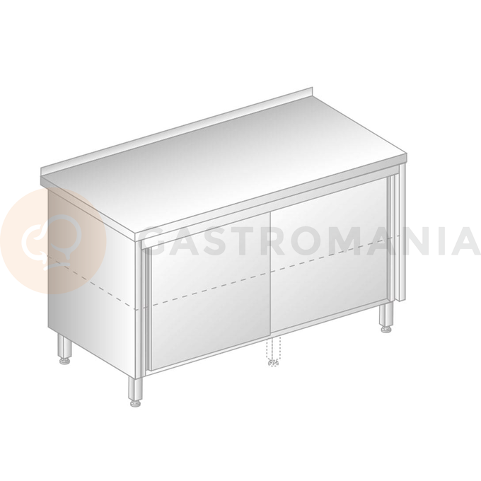 Stół przyścienny ze stali nierdzewnej z szafką z drzwiami suwanymi 1700x700x850 mm | DORA METAL, DM-3118 N