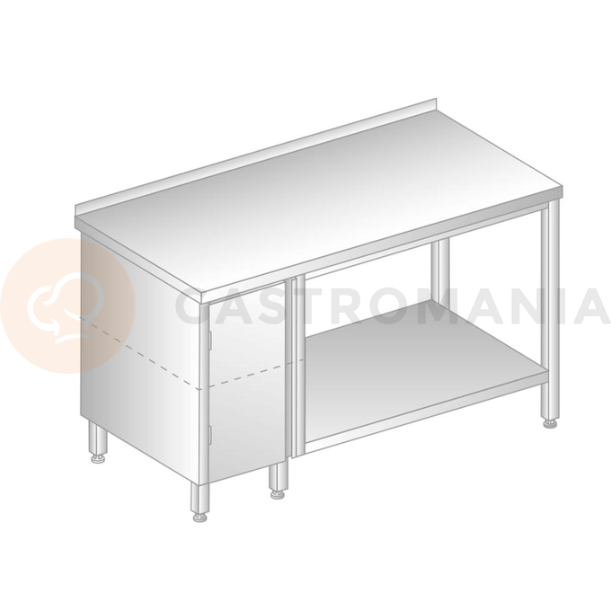 Stół przyścienny ze stali nierdzewnej z szafką i półką 1200x700x850 mm | DORA METAL, DM-3113