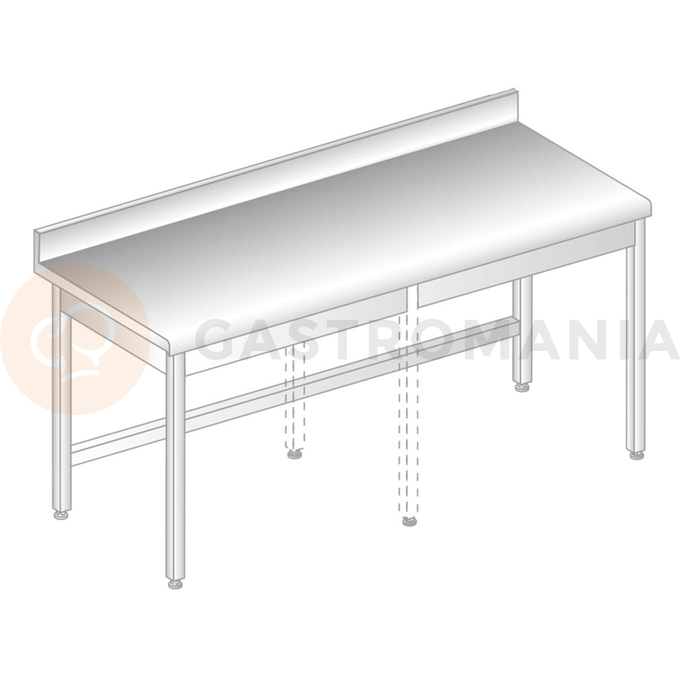 Stół przyścienny ze stali nierdzewnej z rantem puszkowym i kapinosem 2700x600x850 mm | DORA METAL, DM-S-3100