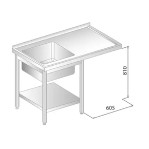 Stół przyścienny ze stali nierdzewnej z miejscem na zmywarkę, zlewem i półką 1600x700x850 mm | DORA METAL, DM-3272