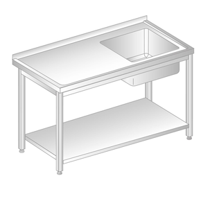 Stół przyścienny ze stali nierdzewnej ze zlewem i półką 1100x600x850 mm | DORA METAL, DM-3201
