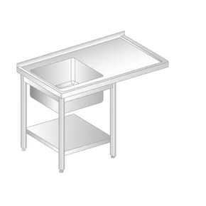 Stół przyścienny ze stali nierdzewnej z miejscem na zmywarkę, zlewem i półką 1200x600x850 mm | DORA METAL, DM-3272