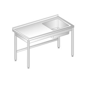 Stół przyścienny ze stali nierdzewnej ze zlewem 1500x700x850 mm | DORA METAL, DM-3200