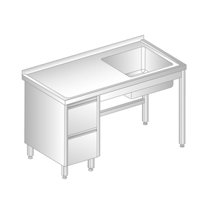 Stół przyścienny ze stali nierdzewnej ze zlewem i 2 szufladami 1100x700x850 mm | DORA METAL, DM-3012