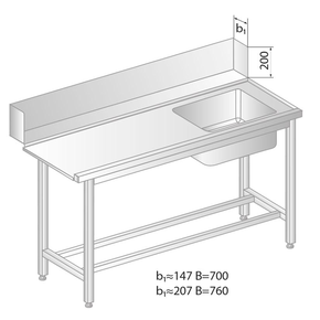 Stół załadowczy do zmywarek ze stali nierdzewnej ze zlewem 1600x760x850 mm | DORA METAL, DM-3247