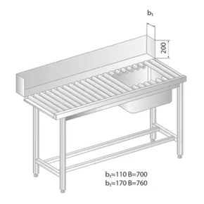 Stół załadowczy rolkowy do zmywarek ze stali nierdzewnej ze zlewem 1500x700x850 mm | DORA METAL, DM-3276