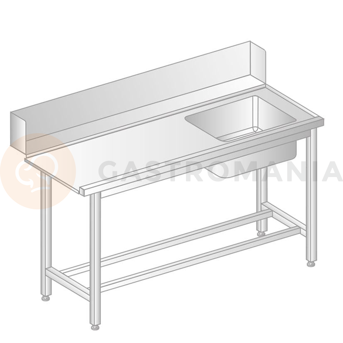 Stół załadowczy do zmywarek ze stali nierdzewnej ze zlewem 1500x700x850 mm | DORA METAL, DM-3247