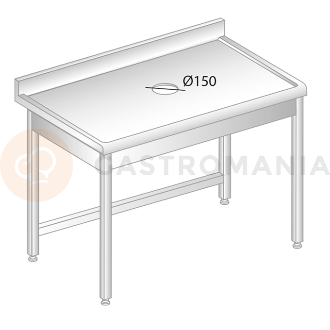 Stół przyścienny ze stali nierdzewnej z otworem na odpadki, rantem puszkowym i kapinosem 900x600x850 mm | DORA METAL, DM-S-3228