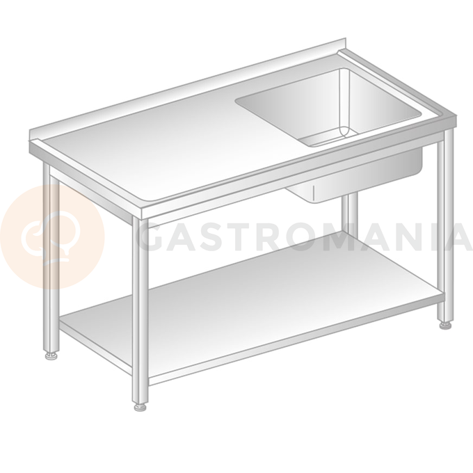 Stół przyścienny ze stali nierdzewnej ze zlewem i półką 1500x600x850 mm | DORA METAL, DM-3201