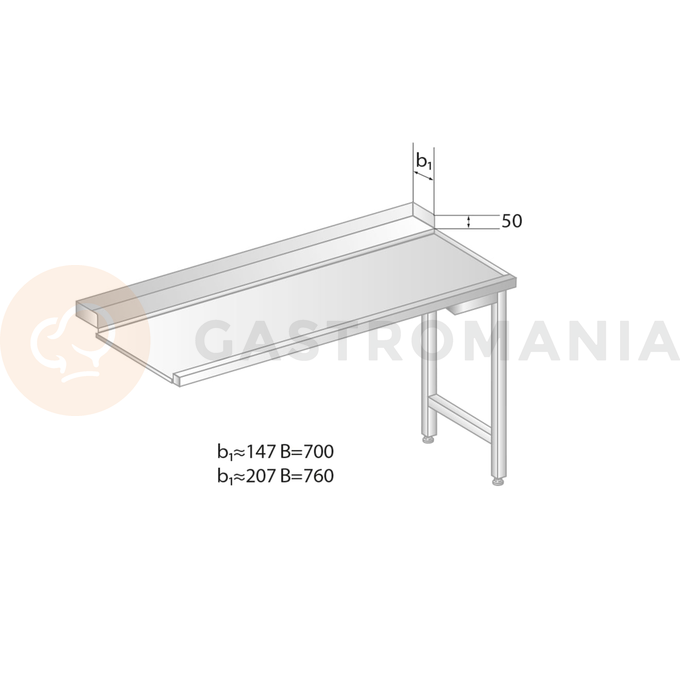 Stół wyładowczy do zmywarek ze stali nierdzewnej 900x700x850 mm | DORA METAL, DM-3265