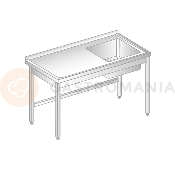 Stół przyścienny ze stali nierdzewnej ze zlewem 1500x700x850 mm | DORA METAL, DM-3200