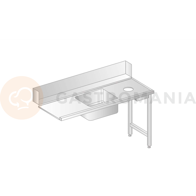 Stół załadowczy do zmywarek ze stali nierdzewnej z otworem na odpadki i zlewem 1400x760x850 mm | DORA METAL, DM-3268
