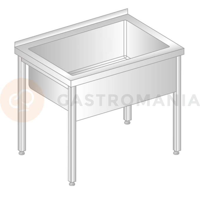 Stół przyścienny ze stali nierdzewnej z basenem jednokomorowym 800x700x850 mm , wys. komory = 400 mm | DORA METAL, DM-3235