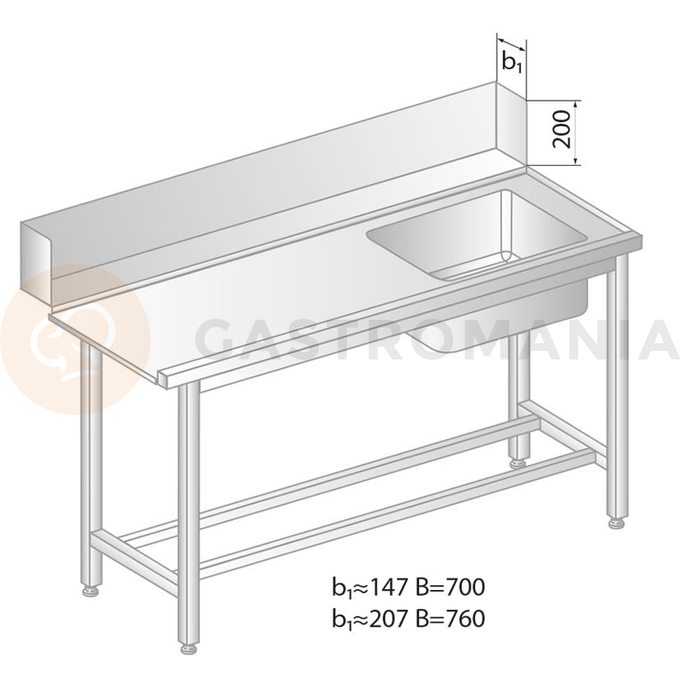 Stół załadowczy do zmywarek ze stali nierdzewnej ze zlewem 1600x760x850 mm | DORA METAL, DM-3247