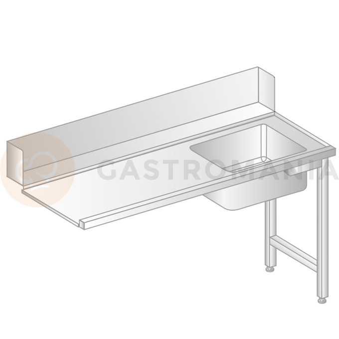 Stół załadowczy do zmywarek ze stali nierdzewnej ze zlewem 1100x700x850 mm | DORA METAL, DM-3266