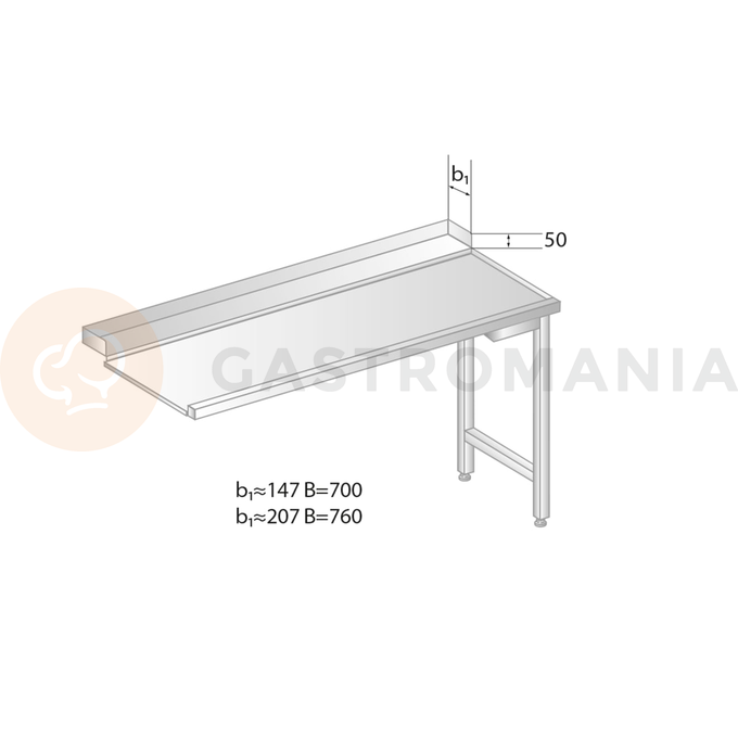 Stół wyładowczy do zmywarek ze stali nierdzewnej 600x700x850 mm | DORA METAL, DM-3265