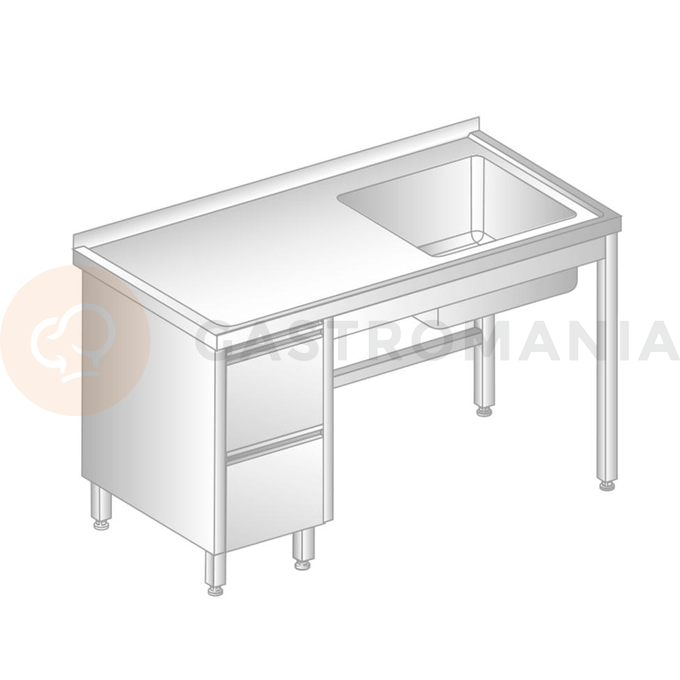 Stół przyścienny ze stali nierdzewnej ze zlewem i 2 szufladami 1000x700x850 mm | DORA METAL, DM-3012