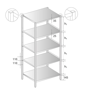 Regał magazynowy ze stali nierdzewnej z półkami przestawnymi 700x600x2000 mm | DORA METAL, DM-3321