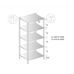 Regał magazynowy ze stali nierdzewnej z pięcioma półkami 1000x700x2000 mm | DORA METAL, DM-3320