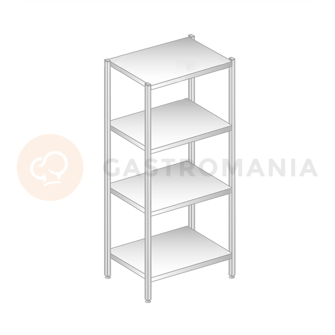 Regał magazynowy ze stali nierdzewnej z czterema półkami 1200x600x2000 mm | DORA METAL, DM-3319