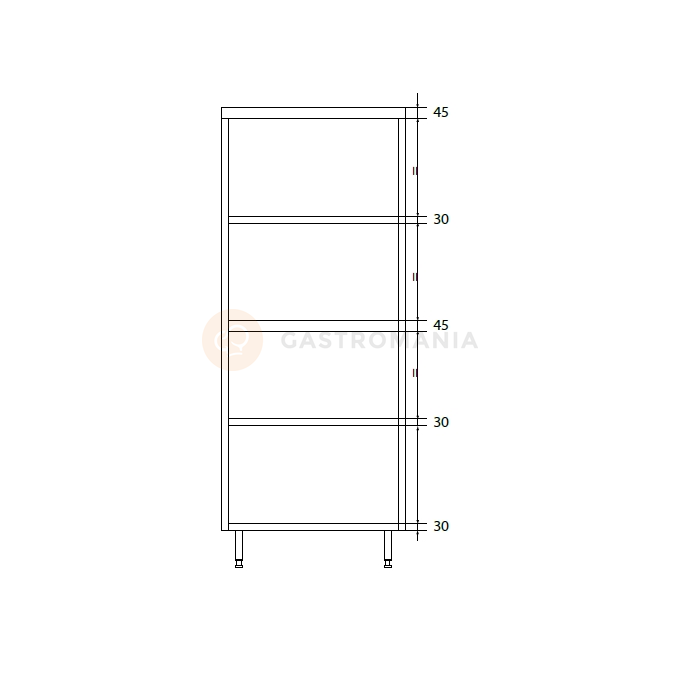 Szafa przelotowa podwójna ze stali nierdzewnej z dzieloną komorą i półkami 1100x500x2000 mm | DORA METAL, DM-3307.01