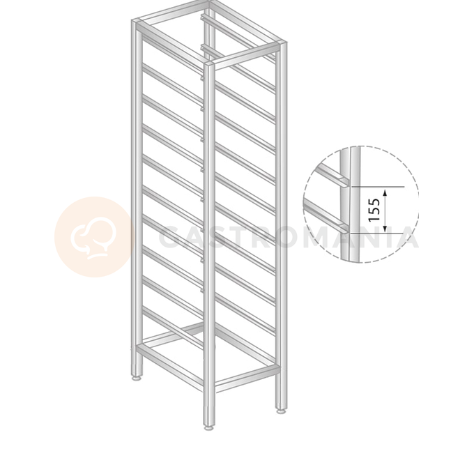 Regał ze stali nierdzewnej na pojemniki, tace i blachy 600x660x1800 mm | DORA METAL, DM-3322 S