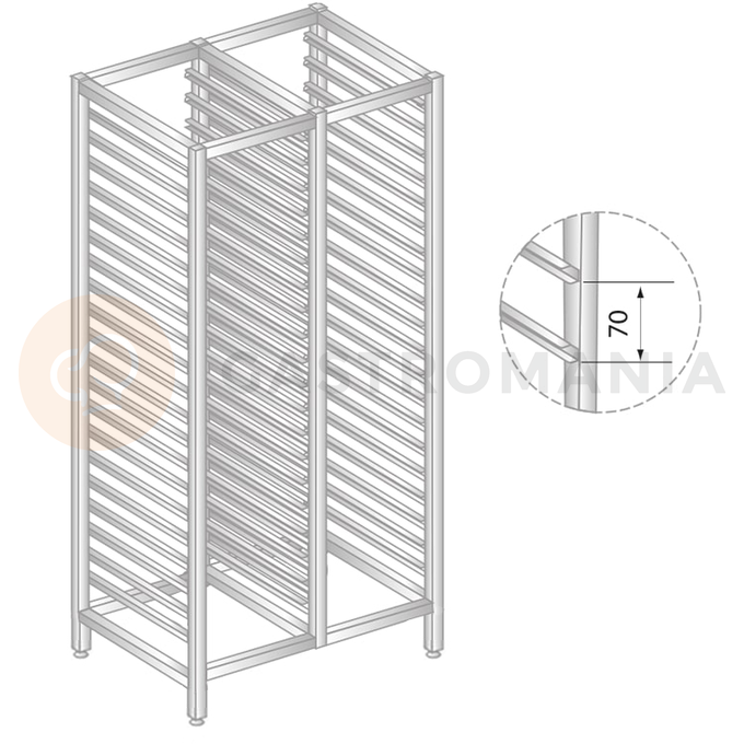 Regał podwójny ze stali nierdzewnej na pojemniki, tace i blachy 1170x660x1800 mm | DORA METAL, DM-3323 S