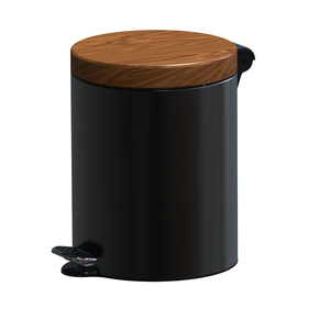 Kosz na śmieci pedałowy z drewnianą pokrywą 5 l, 28x21 cm, czarny/złoty dąb | ALDA, Freedom Fresh