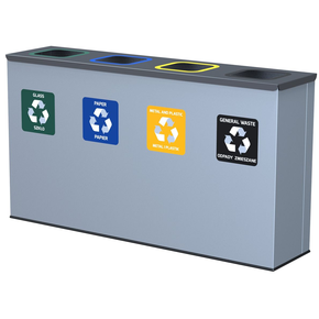 Kosz na śmieci do segregacji - szkło, papier, metal i plastik, odpady zmieszane, 4x60 l, 69x121x31 cm, szary/ciemny szary | ALDA, Eko Station