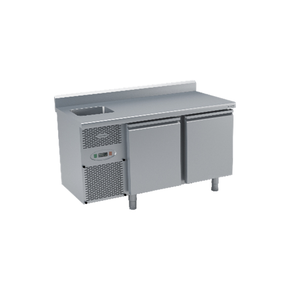 Stół chłodniczy z agregatem, drzwiami pełnymi i zlewozmywakiem 1325x700x850 mm | DORA METAL, DM-91002