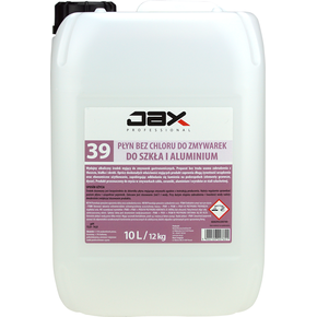Płyn myjący bez chloru do zmywarek, do szkła, aluminium 10 l | JAX, 39