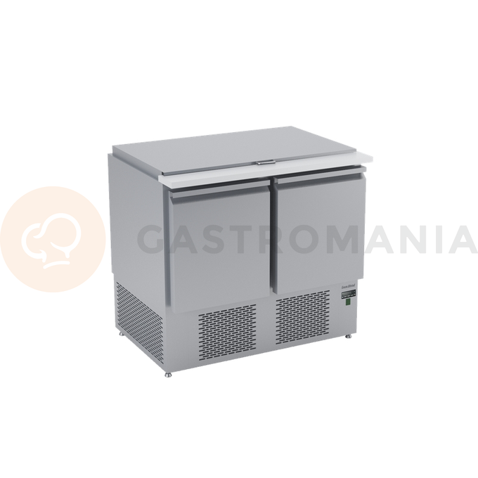 Stół chłodniczy sałatkowy z agregatem, uchylną pokrywą i drzwiami pełnymi 950x700x875/1465 mm | DORA METAL, DM-94040